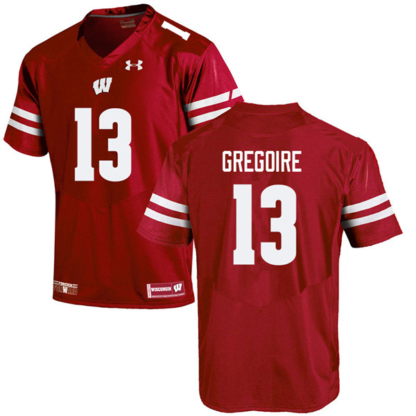 Wisconsin Badgers Men's #13 Mike Gregoire NCAA Under Armour Authentic Red College Stitched Football Jersey HQ40U88CJ